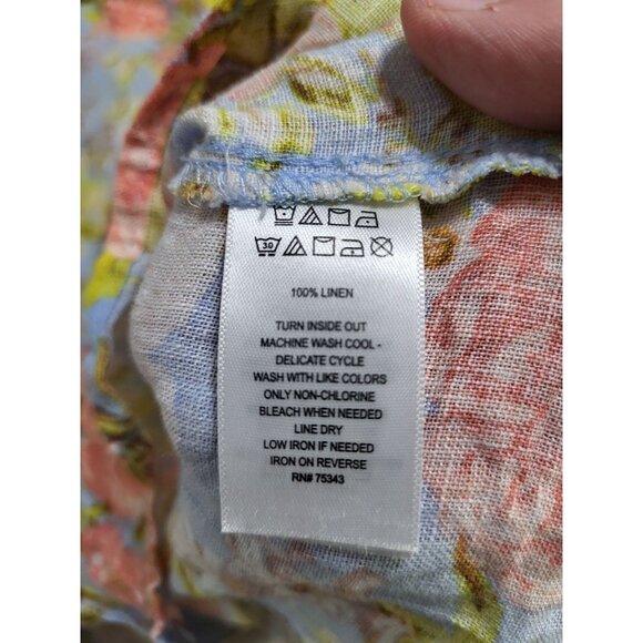 JOIE Women's SZ XL Linen Floral Roll Tab Sleeve Blouse Top Bloomcore Feminine - Picture 9 of 10